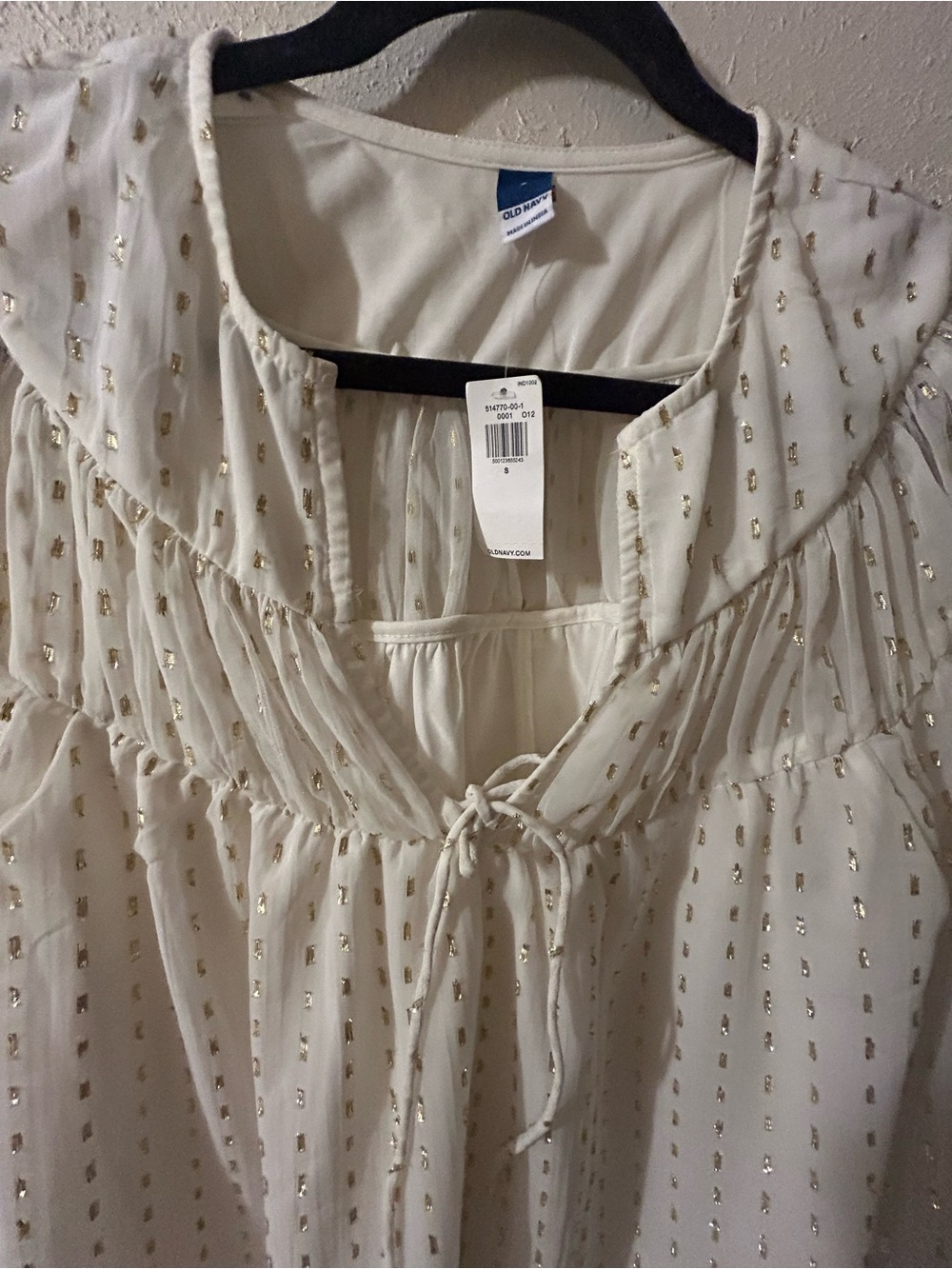 Old Navy Cream Blouse with Gold Foil Dots - Picture 2 of 6